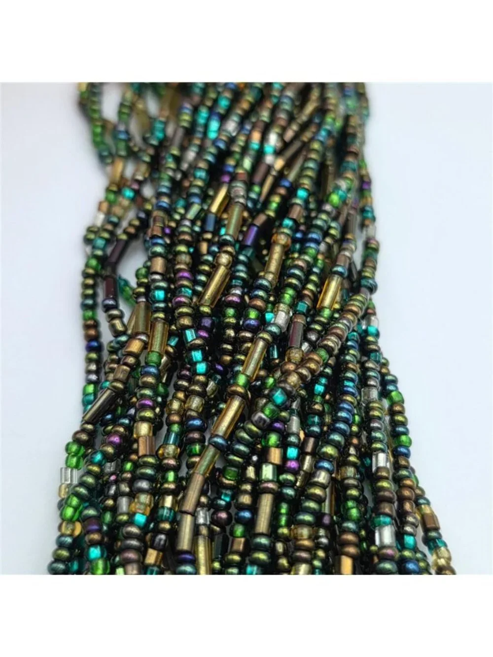Artisan 36 Strand Peacock Green Seed Bead Torsade Necklace 24 In Toggle Clasp